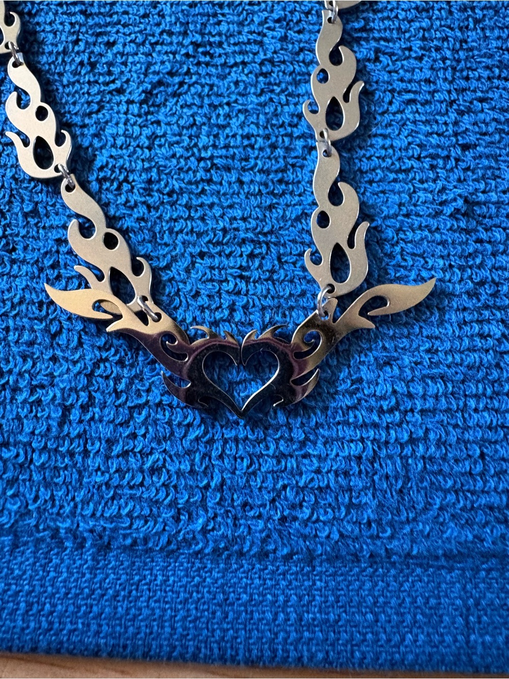 Flame Heart Stainless Steel Necklace in Silver Tone